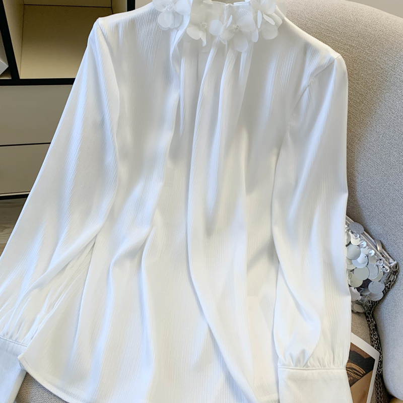 Chiffon satin shirt sweet ladies tops for women