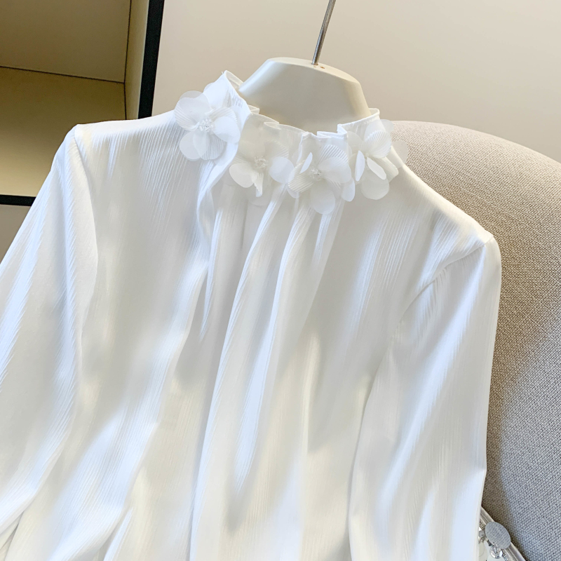 Chiffon satin shirt sweet ladies tops for women