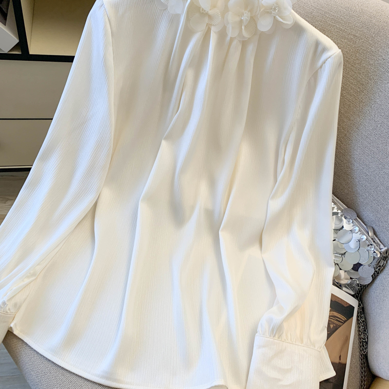 Chiffon satin shirt sweet ladies tops for women