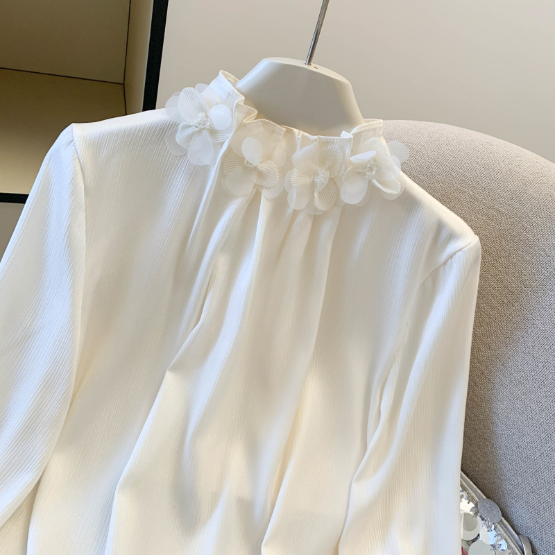 Chiffon satin shirt sweet ladies tops for women