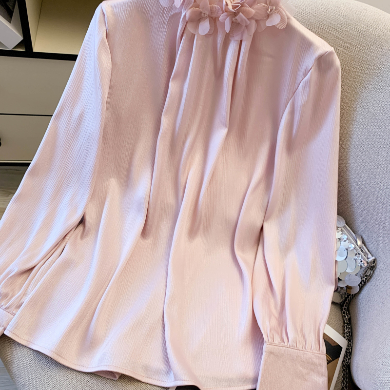 Chiffon satin shirt sweet ladies tops for women