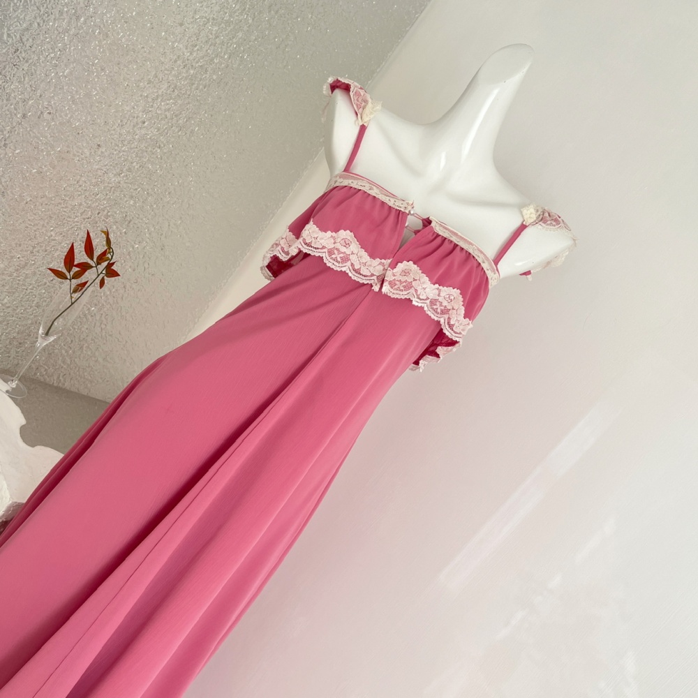 Sling seaside enticement dress vacation pink long dress