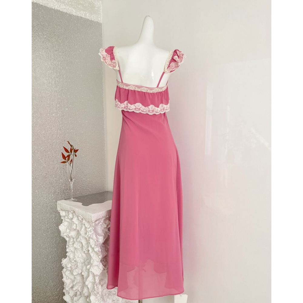 Sling seaside enticement dress vacation pink long dress