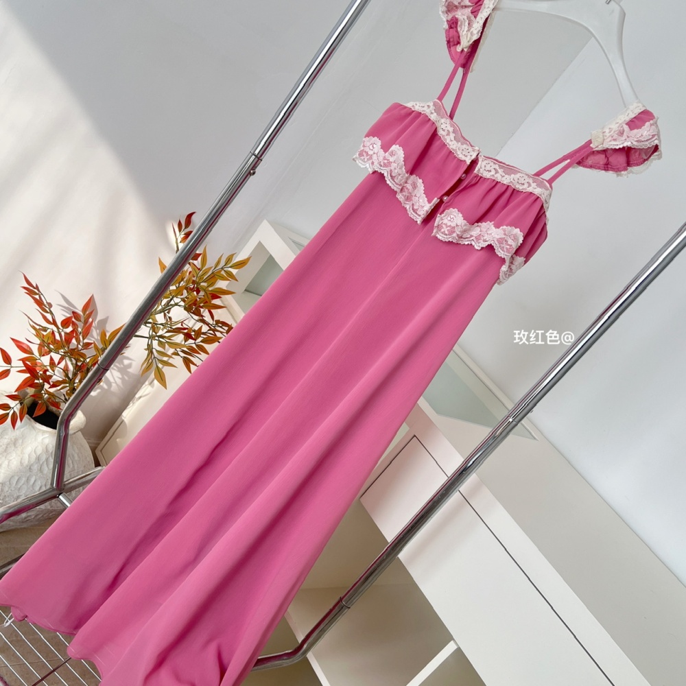 Sling seaside enticement dress vacation pink long dress