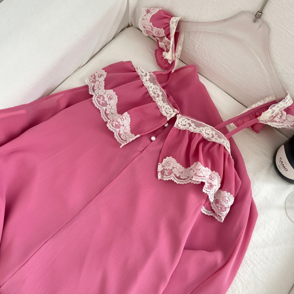 Sling seaside enticement dress vacation pink long dress