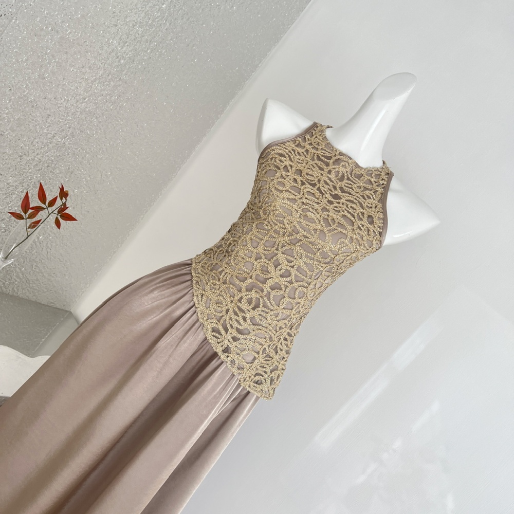 Sleeveless splice dress satin temperament long dress