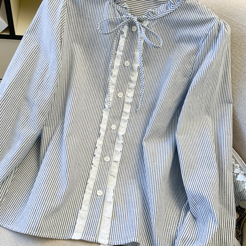 Lace spring tops Western style slim shirt for women