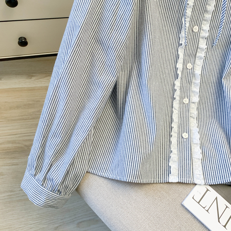 Lace spring tops Western style slim shirt for women