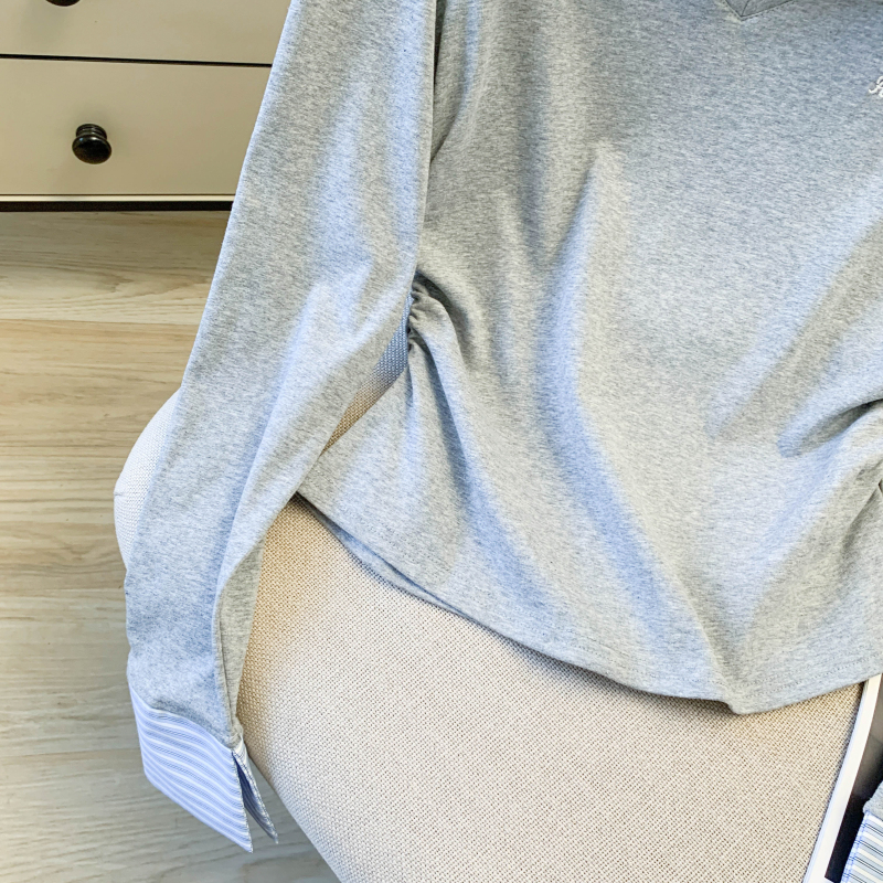 Splice Pseudo-two tops slim embroidery T-shirt for women