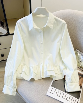 Korean style tops lotus leaf edges shirt for women