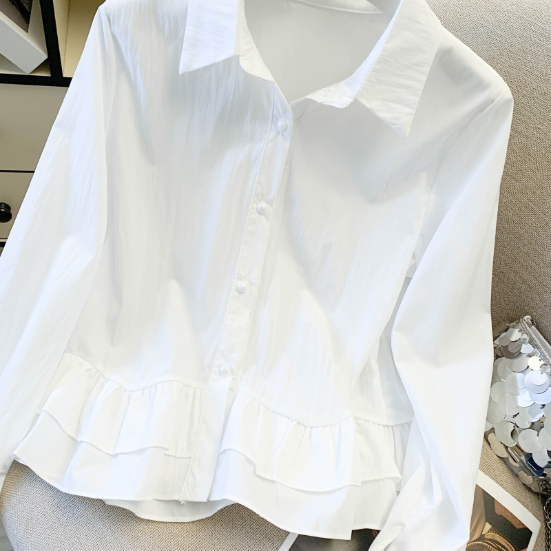 Korean style tops lotus leaf edges shirt for women