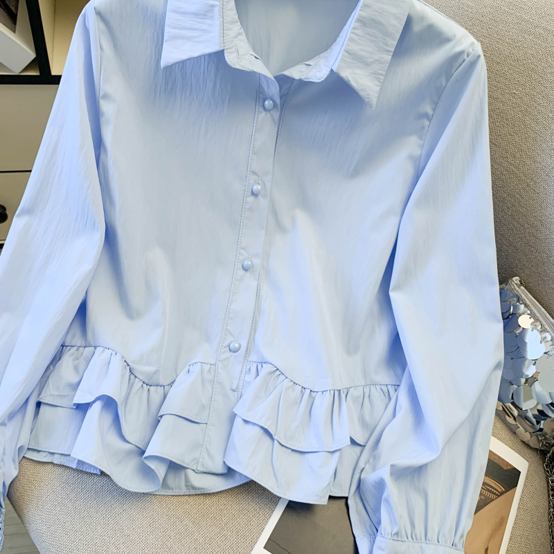 Korean style tops lotus leaf edges shirt for women