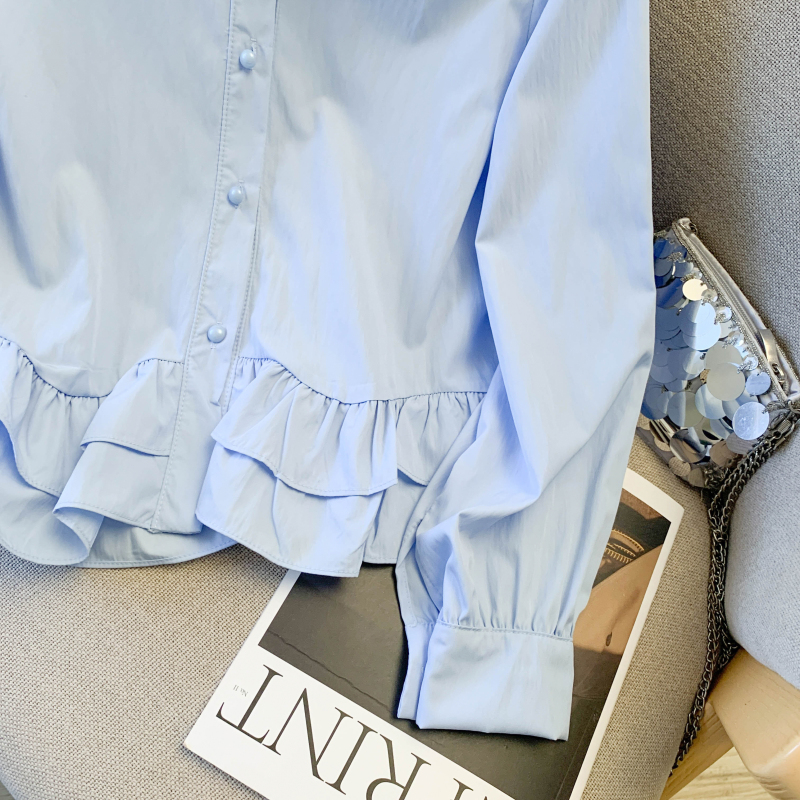 Korean style tops lotus leaf edges shirt for women