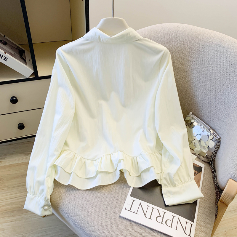 Korean style tops lotus leaf edges shirt for women