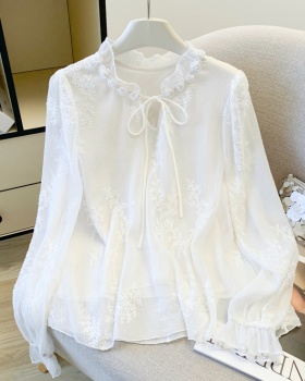 Lace temperament jacquard shirt sweet spring tops for women