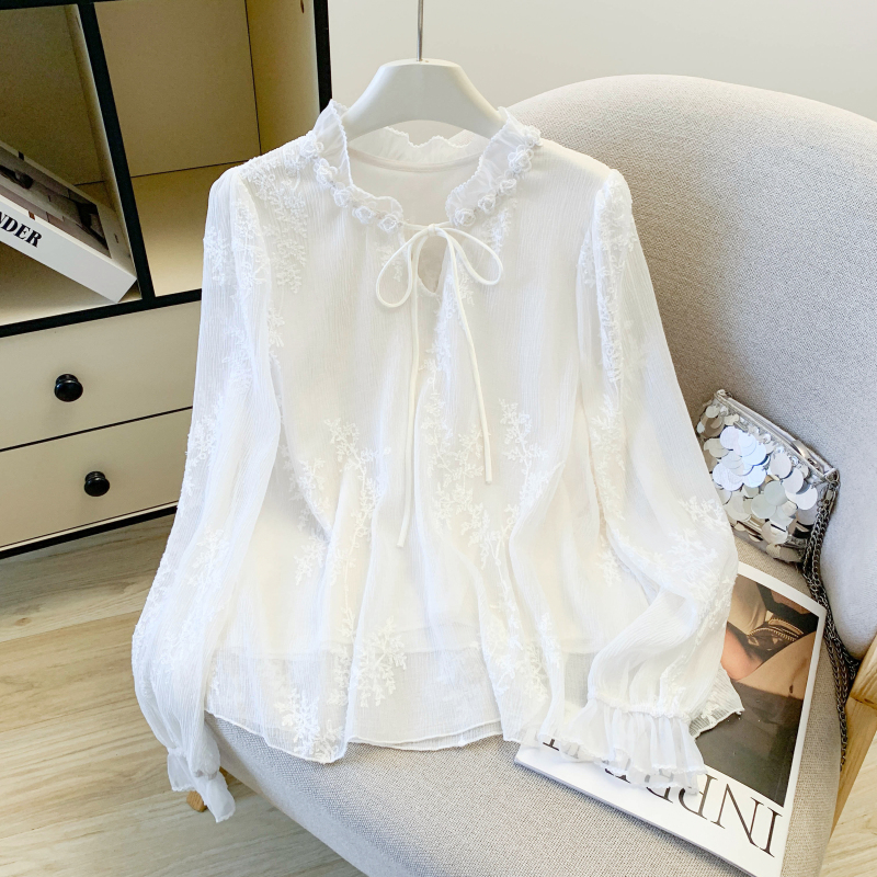 Lace temperament jacquard shirt sweet spring tops for women