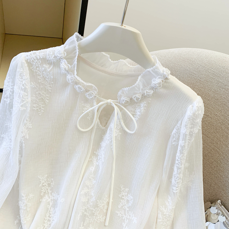 Lace temperament jacquard shirt sweet spring tops for women