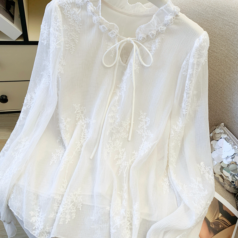 Lace temperament jacquard shirt sweet spring tops for women