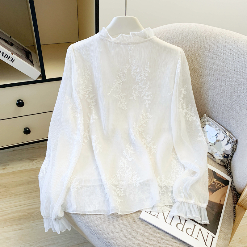 Lace temperament jacquard shirt sweet spring tops for women