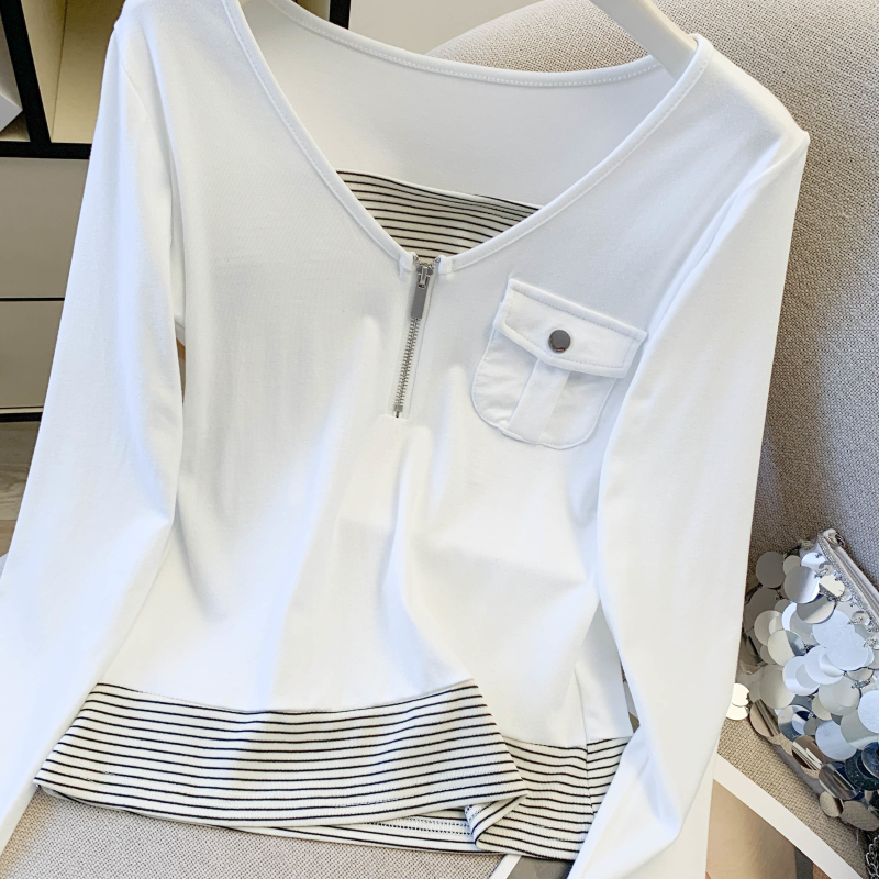 Splice long sleeve tops Pseudo-two T-shirt for women