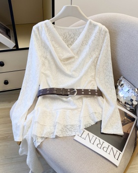 Pinched waist bottoming shirt Pseudo-two tops for women