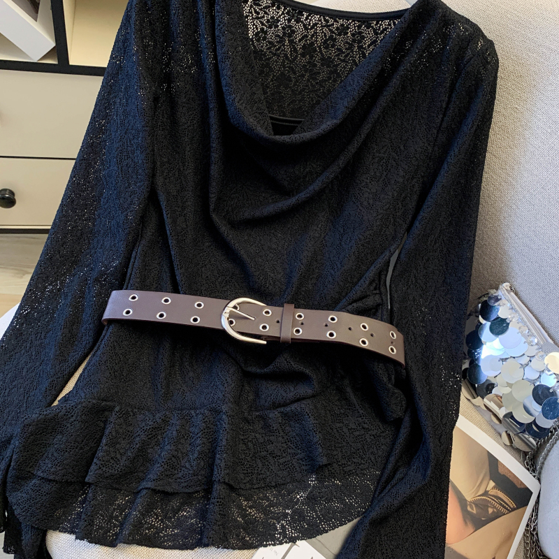 Pinched waist bottoming shirt Pseudo-two tops for women