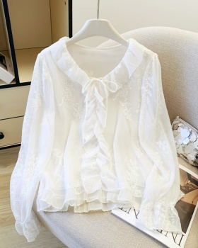 Fashion lotus leaf edges chiffon spring shirt for women