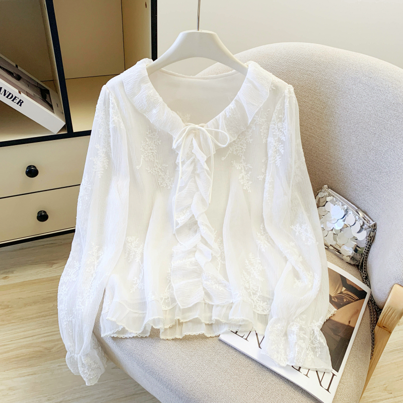 Fashion lotus leaf edges chiffon spring shirt for women