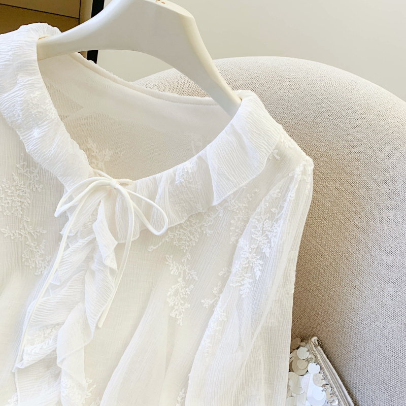 Fashion lotus leaf edges chiffon spring shirt for women