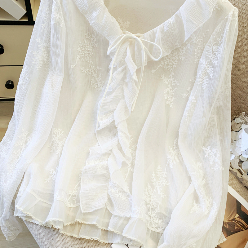 Fashion lotus leaf edges chiffon spring shirt for women