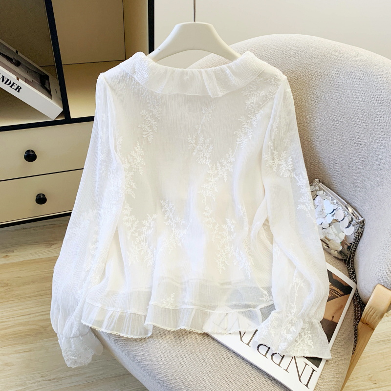 Fashion lotus leaf edges chiffon spring shirt for women
