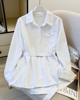 Slim pinched waist shirt stripe loose tops for women