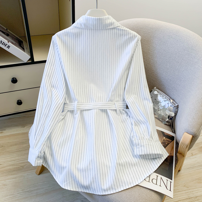 Slim pinched waist shirt stripe loose tops for women
