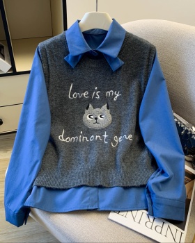 Spring waistcoat embroidery shirt 2pcs set