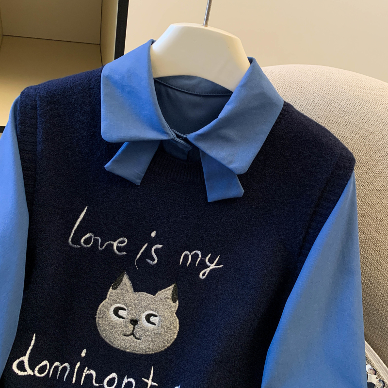 Spring waistcoat embroidery shirt 2pcs set