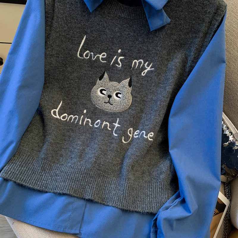 Spring waistcoat embroidery shirt 2pcs set