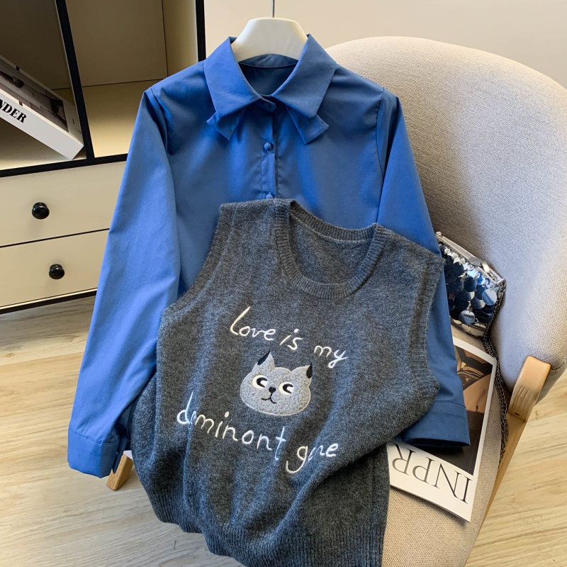 Spring waistcoat embroidery shirt 2pcs set