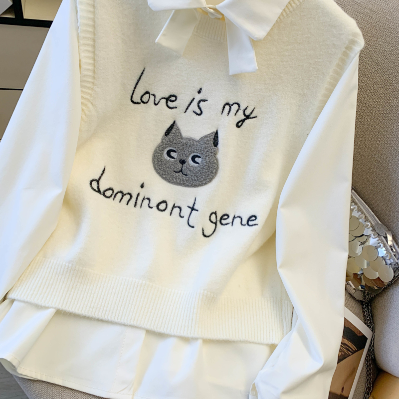 Spring waistcoat embroidery shirt 2pcs set