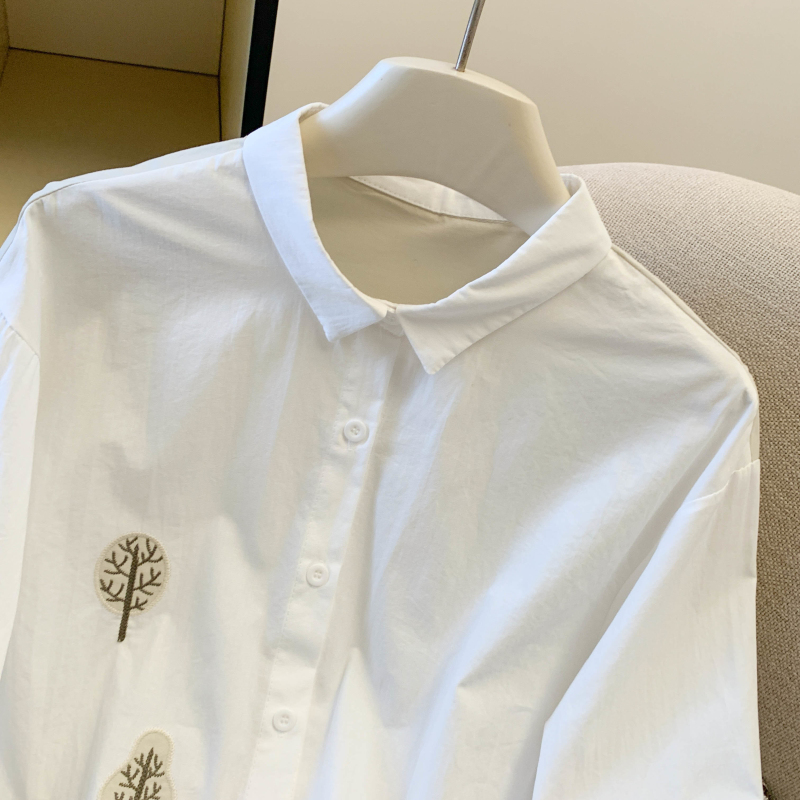 Embroidery spring shirt loose cotton linen tops for women