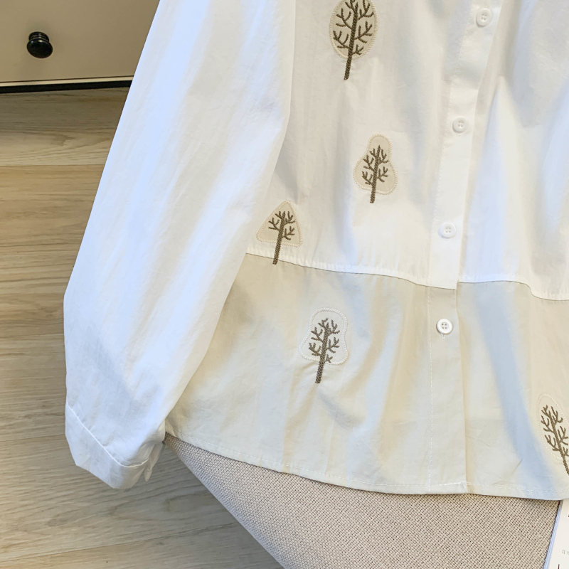 Embroidery spring shirt loose cotton linen tops for women