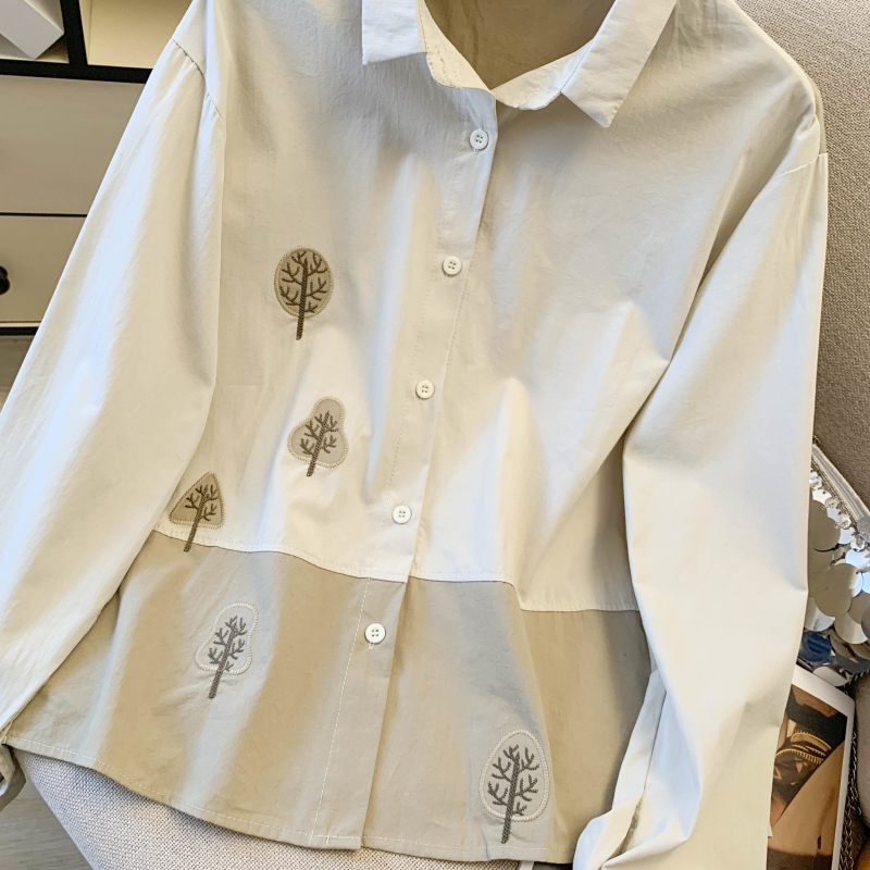 Embroidery spring shirt loose cotton linen tops for women