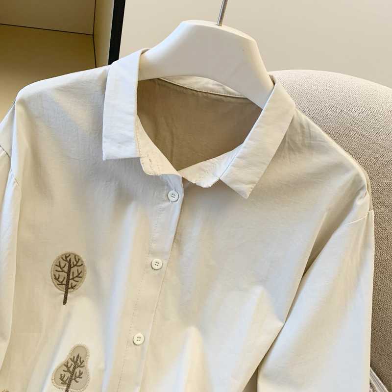 Embroidery spring shirt loose cotton linen tops for women