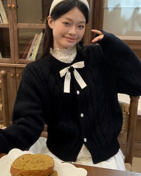 Twist knitted black coat loose all-match winter tops