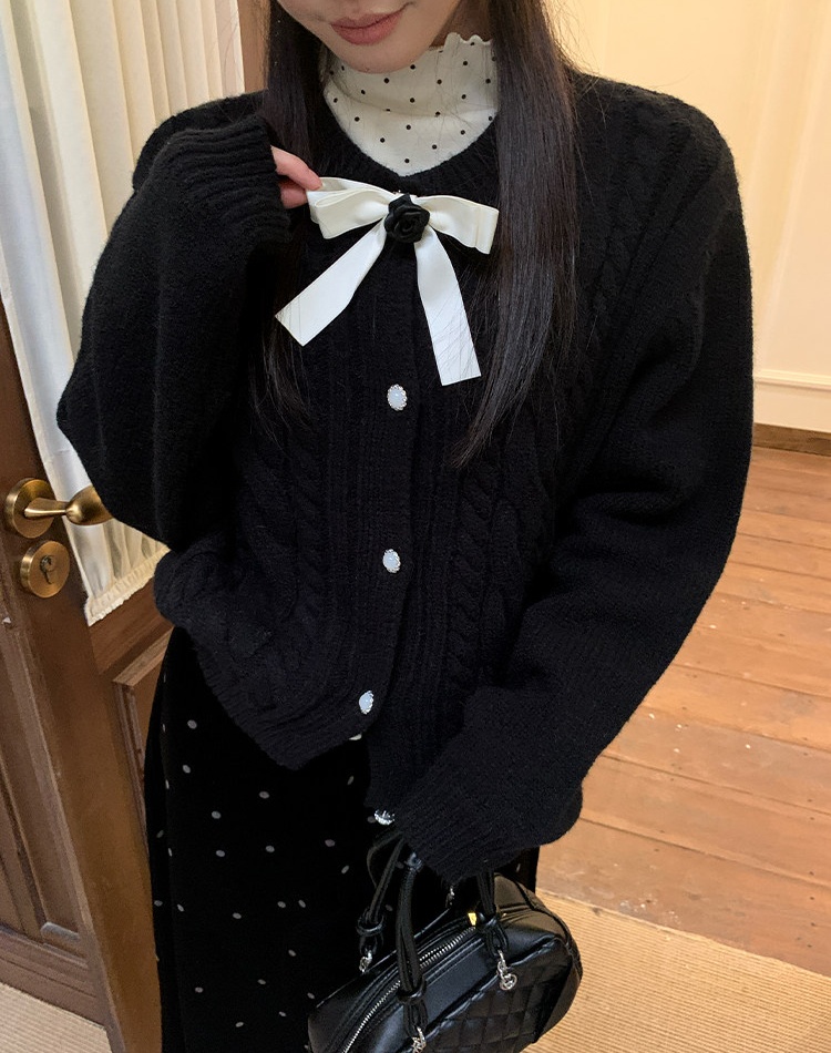 Twist knitted black coat loose all-match winter tops