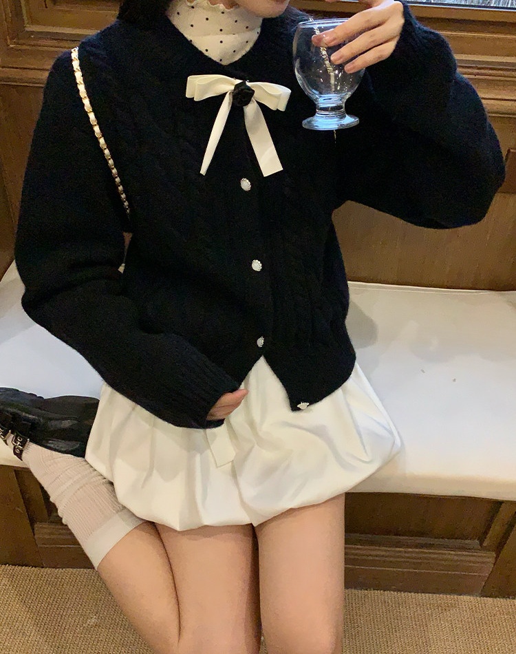 Twist knitted black coat loose all-match winter tops