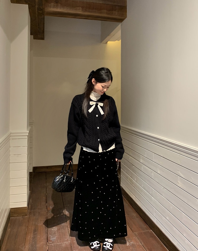 Twist knitted black coat loose all-match winter tops