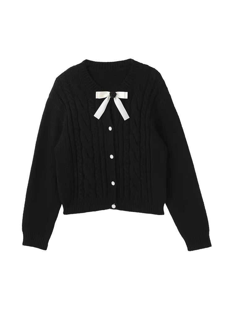 Twist knitted black coat loose all-match winter tops
