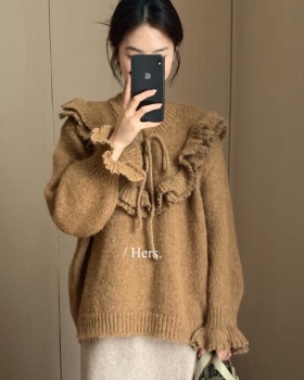 Bandage lotus leaf collar tender Korean style sweater