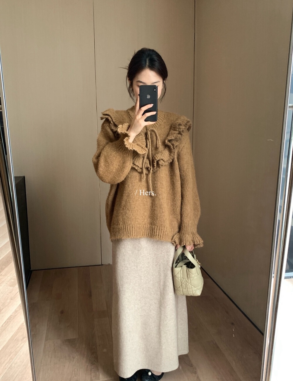 Bandage lotus leaf collar tender Korean style sweater