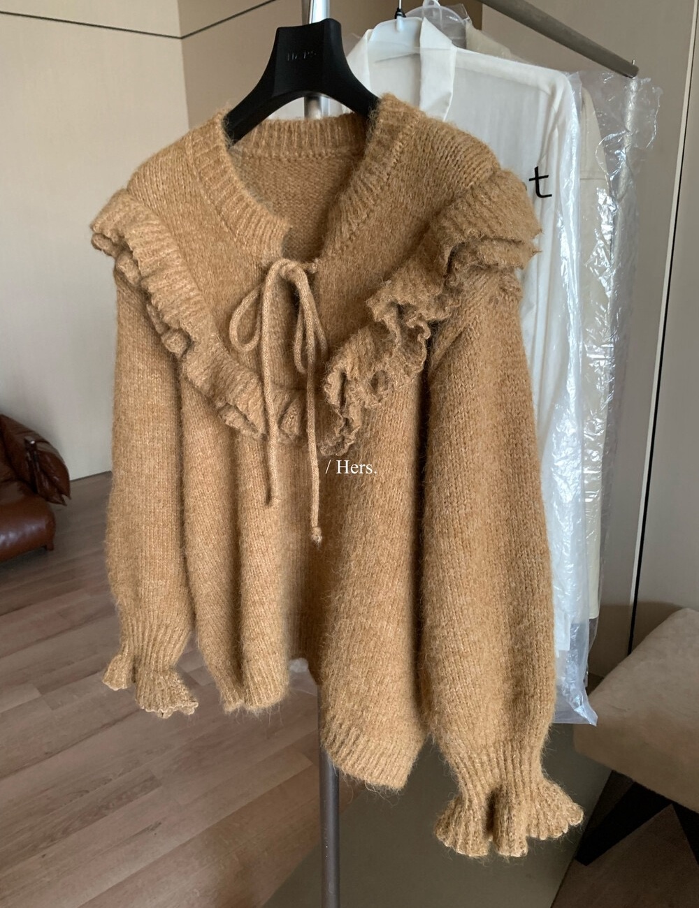 Bandage lotus leaf collar tender Korean style sweater